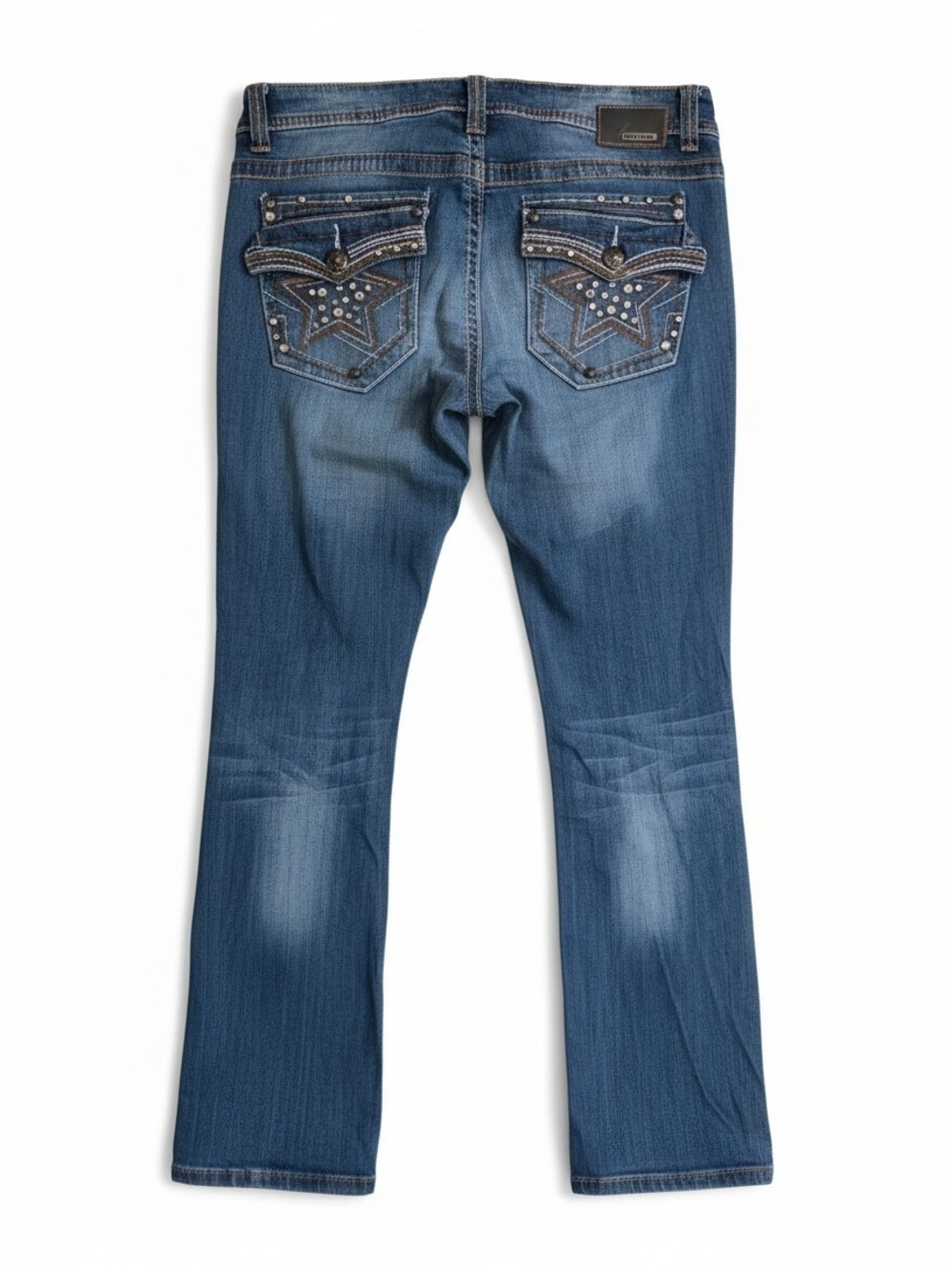 Women’s Blue Low Rise Jeans with Embellished Back Pockets
